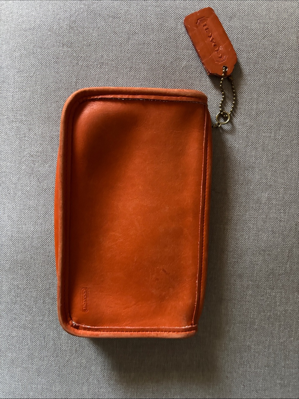 Vintage Coach Orange Leather Toiletry Pouch with Tag